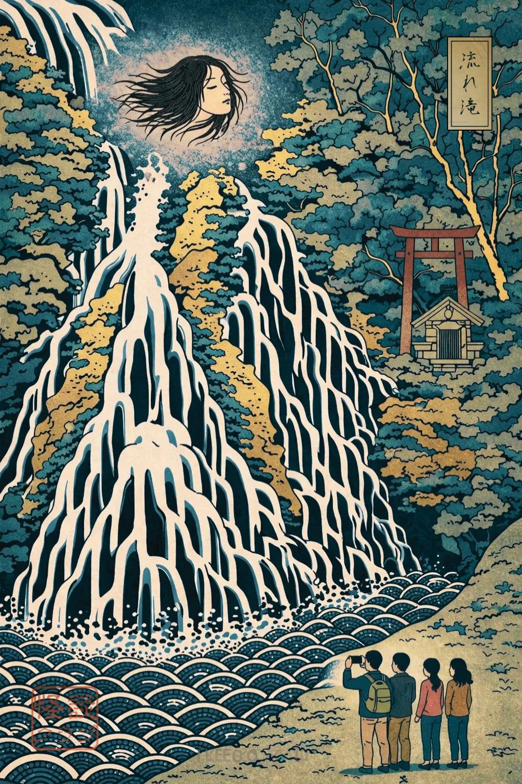 Japanese Ghost Story illustration "title: The Nageretaki Falls"