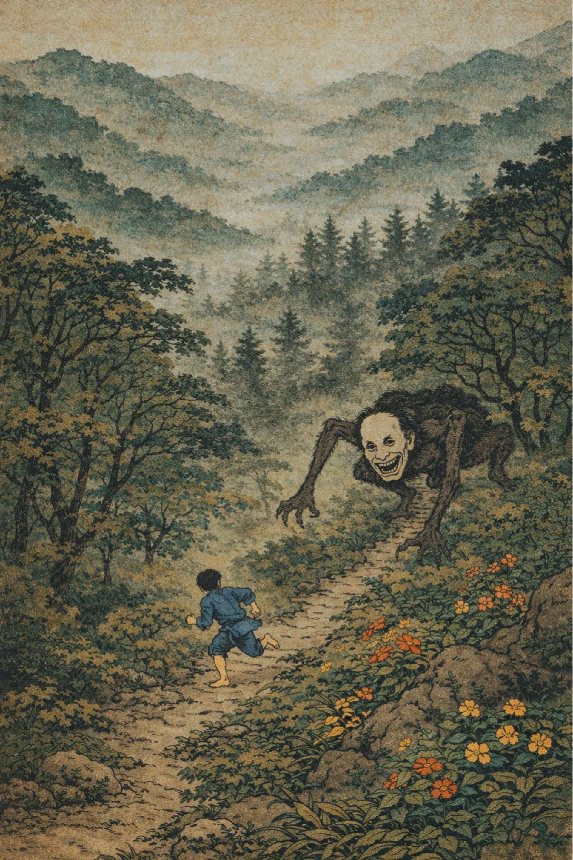 Japanese Ghost Story illustration "title: The Mountain Spectre"
