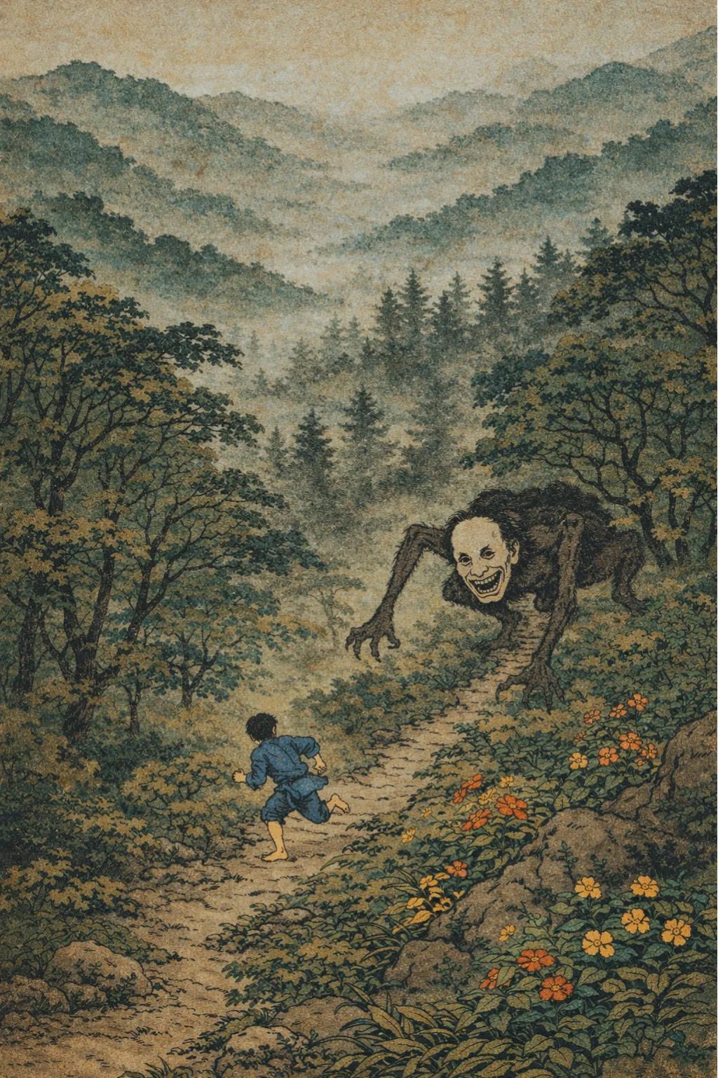 Japanese Ghost Story illustration "title: The Mountain Spectre"
