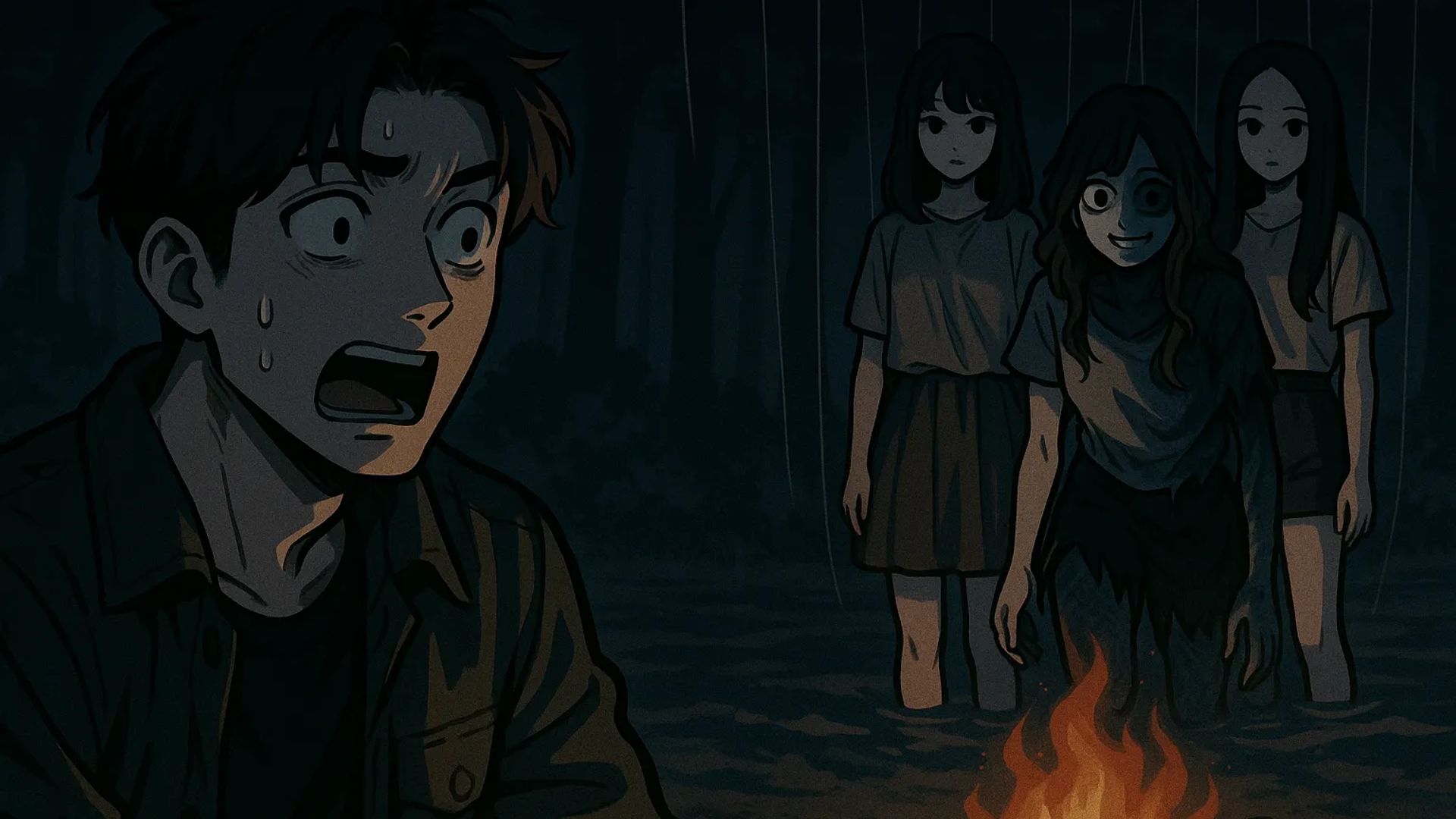 Japanese Ghost Story illustration "title: The Late-Night Visitors"