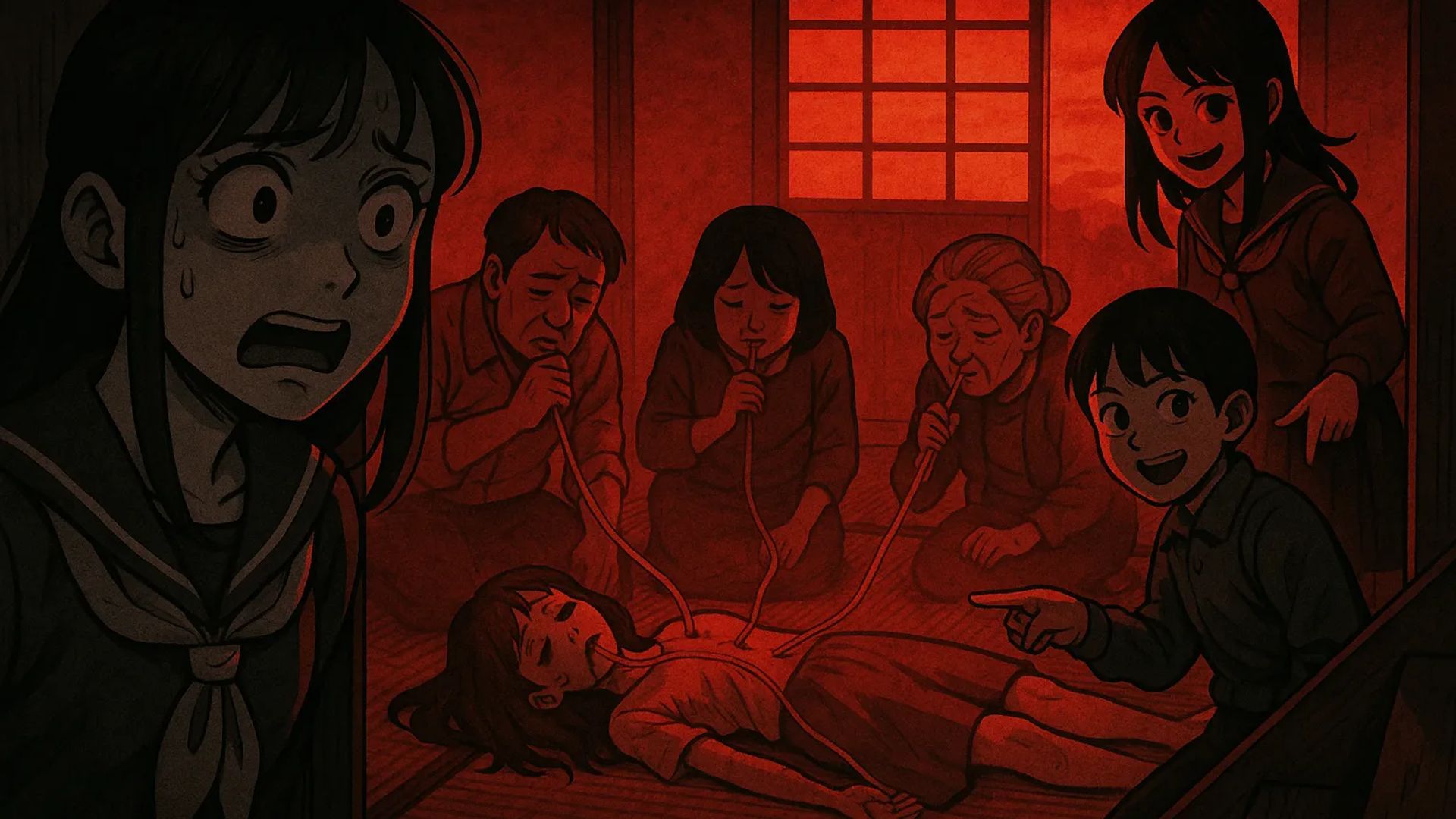 Japanese Ghost Story illustration "title: The World of Sunset"