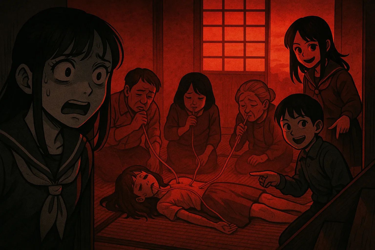 Japanese Ghost Story illustration "title: The World of Sunset"