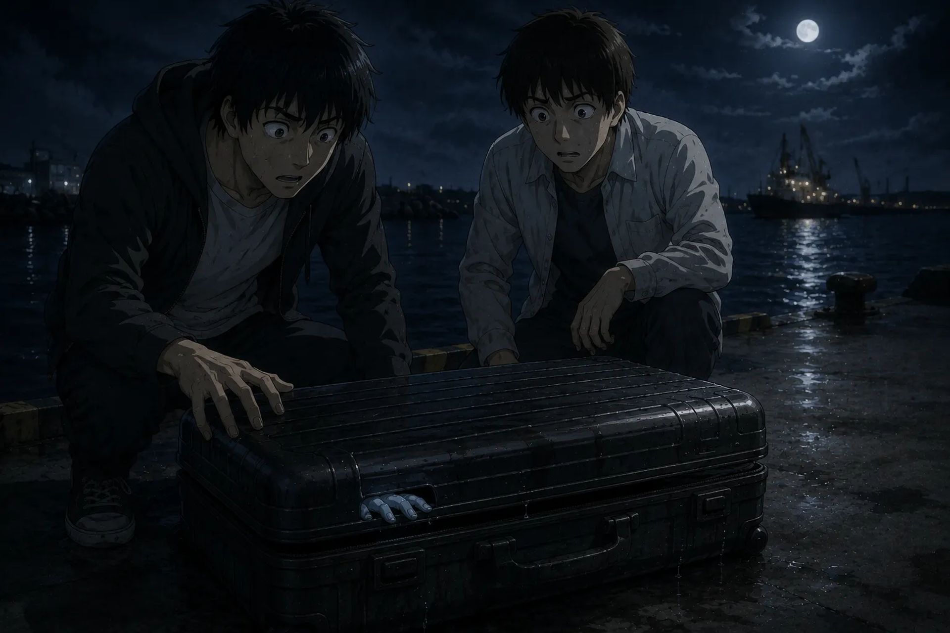 Japanese Ghost Story illustration "title: The Suitcase in the Sea"