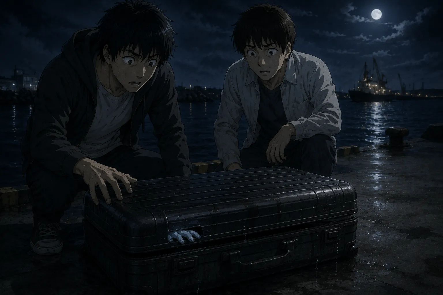 Japanese Ghost Story illustration "title: The Suitcase in the Sea"