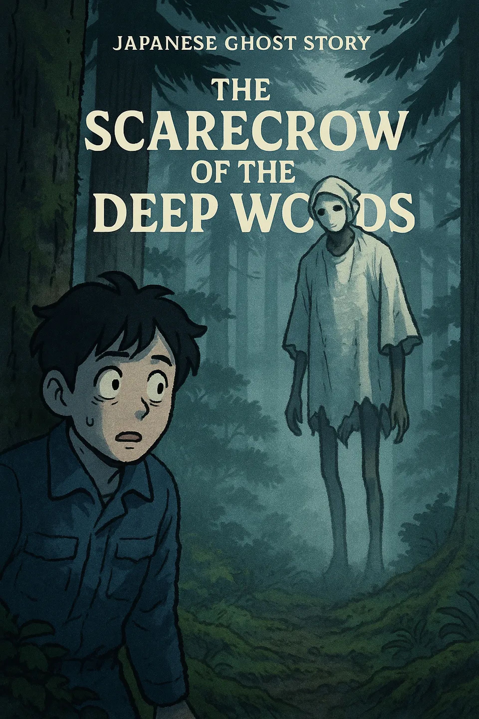 Japanese Ghost Story illustration "title: The Scarecrow of the Deep Woods"