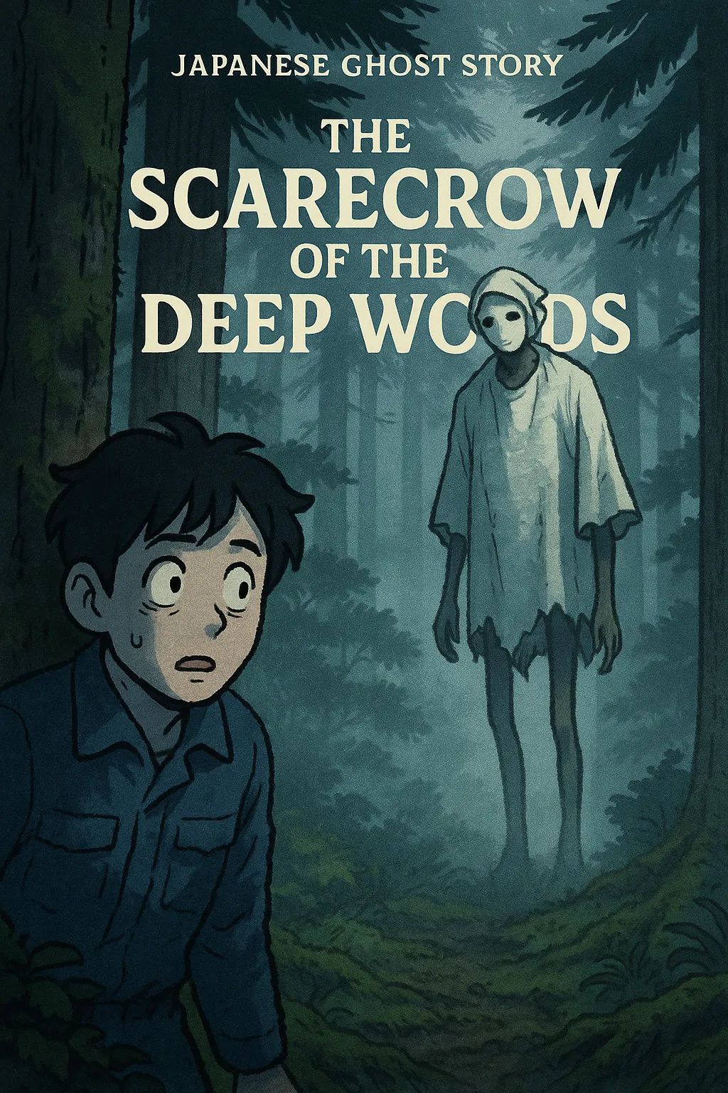 Japanese Ghost Story illustration "title: The Scarecrow of the Deep Woods"