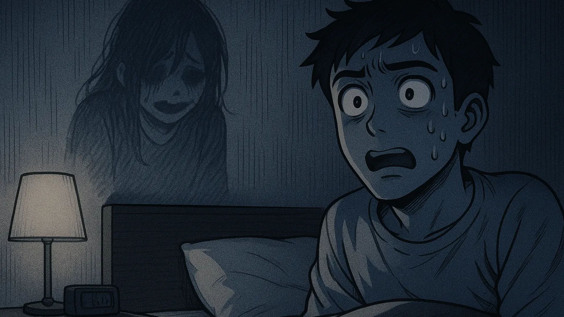 Japanese Ghost Story illustration "title: The Neighboring Room of the Business Hotel"