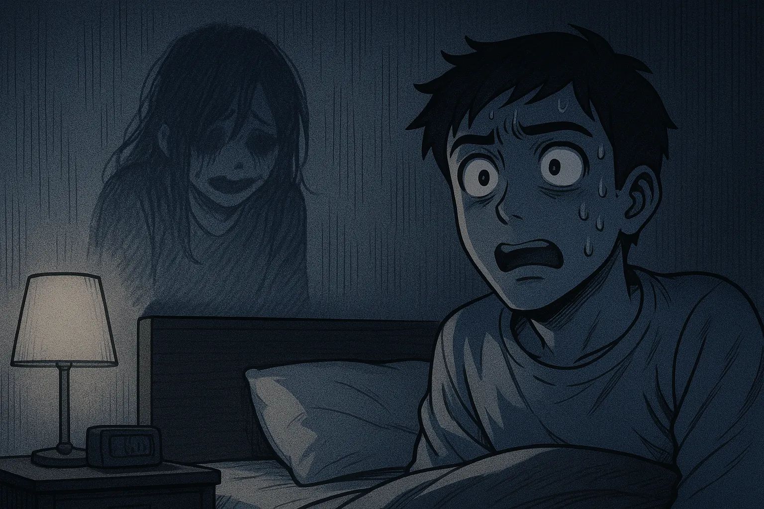 Japanese Ghost Story illustration "title: The Neighboring Room of the Business Hotel"