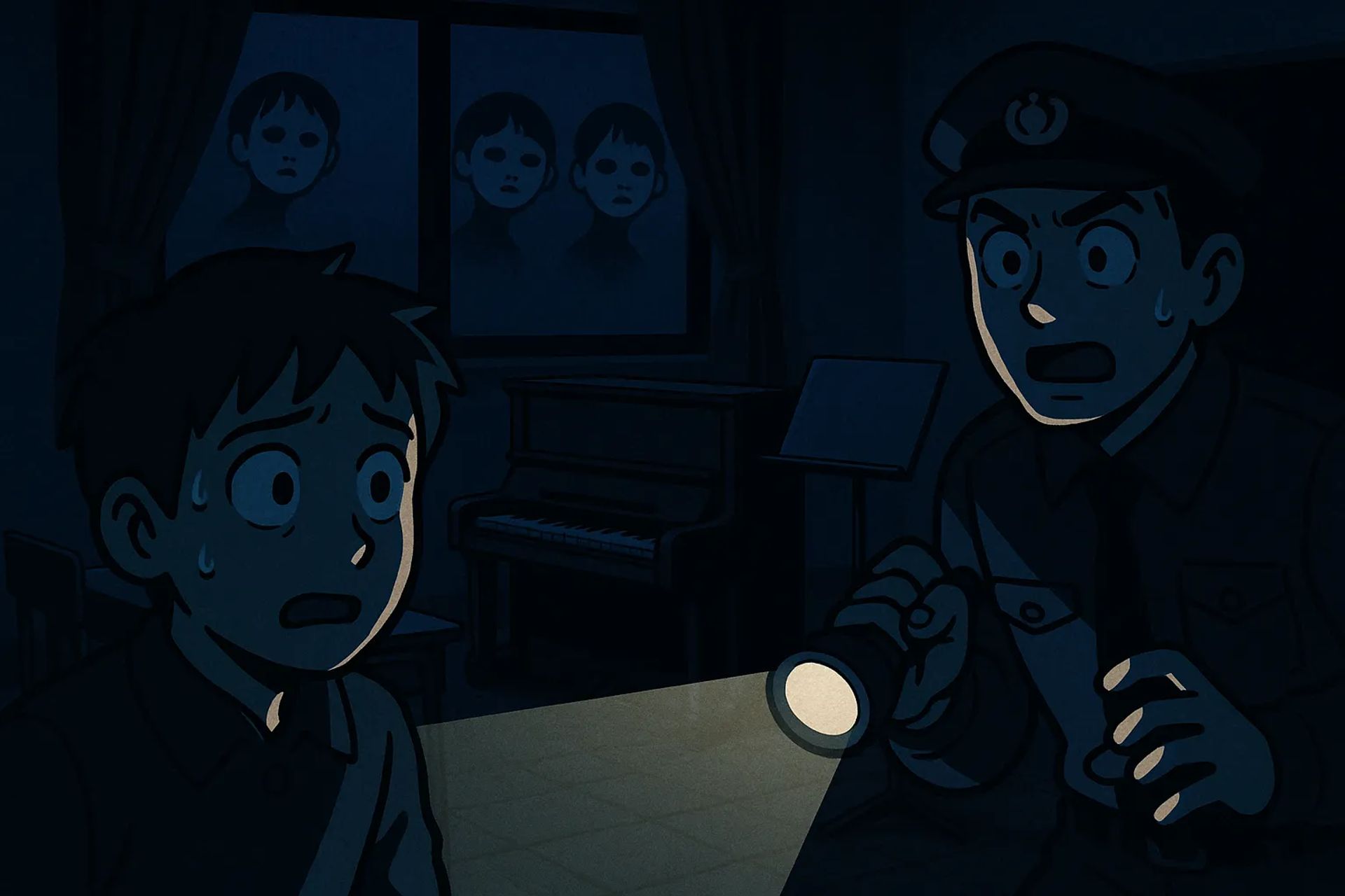 Japanese Ghost Story illustration "title: The Music Room Ghosts"