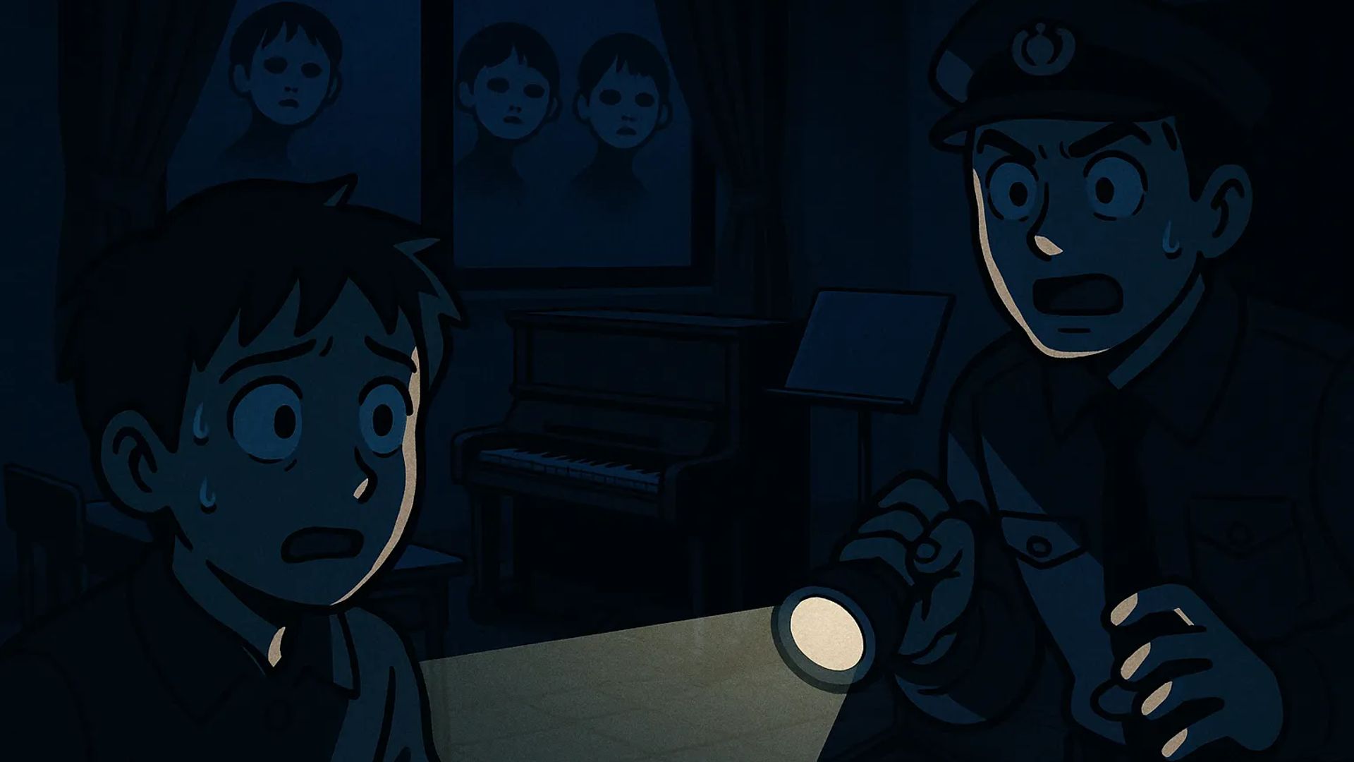 Japanese Ghost Story illustration "title: The Music Room Ghosts"