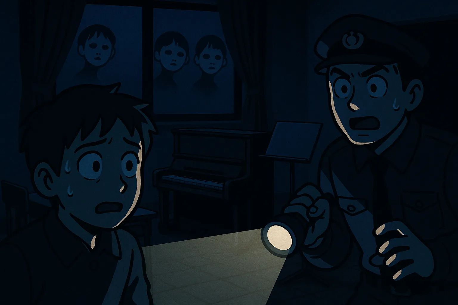 Japanese Ghost Story illustration "title: The Music Room Ghosts"