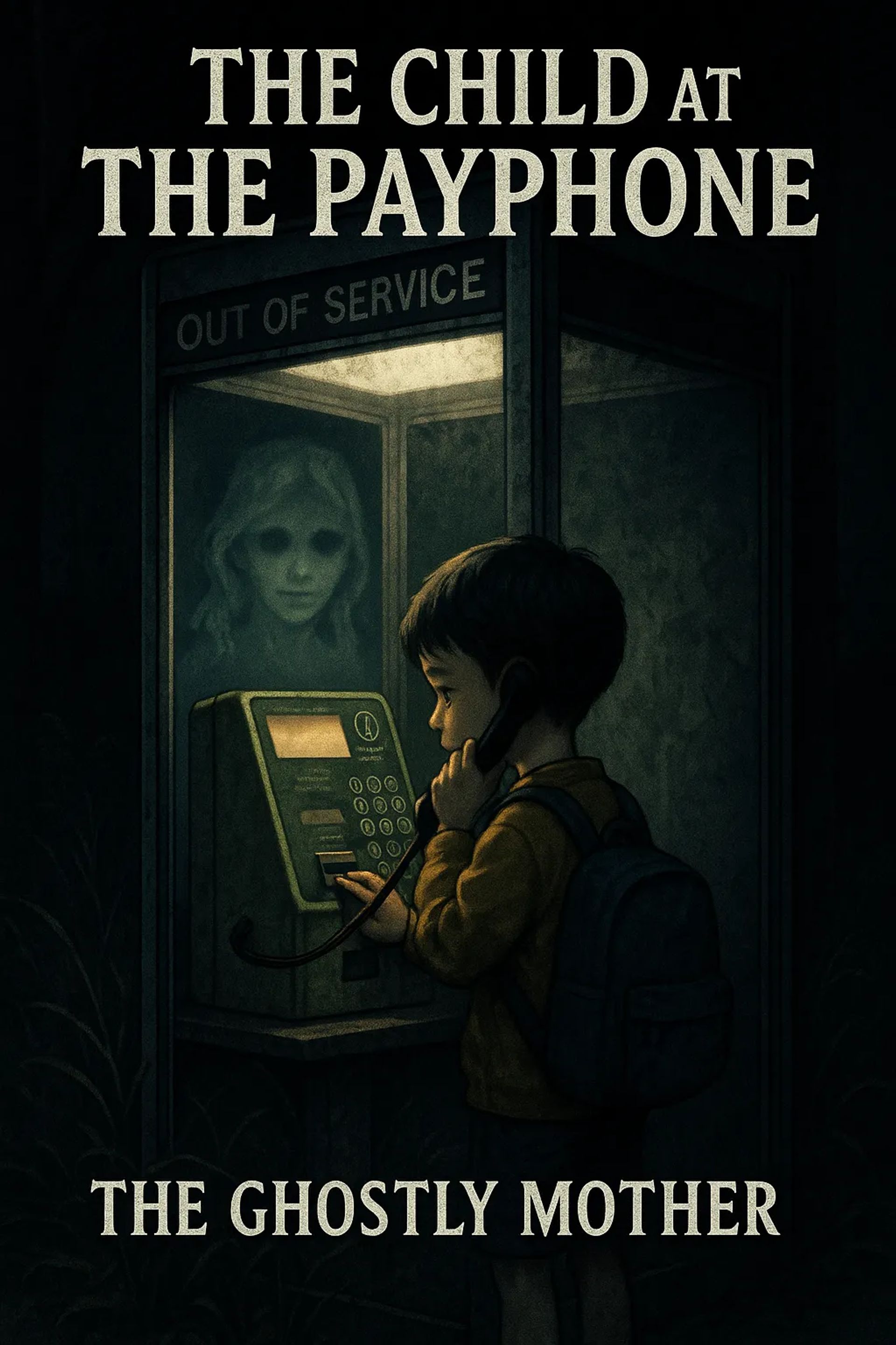 Japanese Ghost Story illustration "title: The Child at the Payphone"