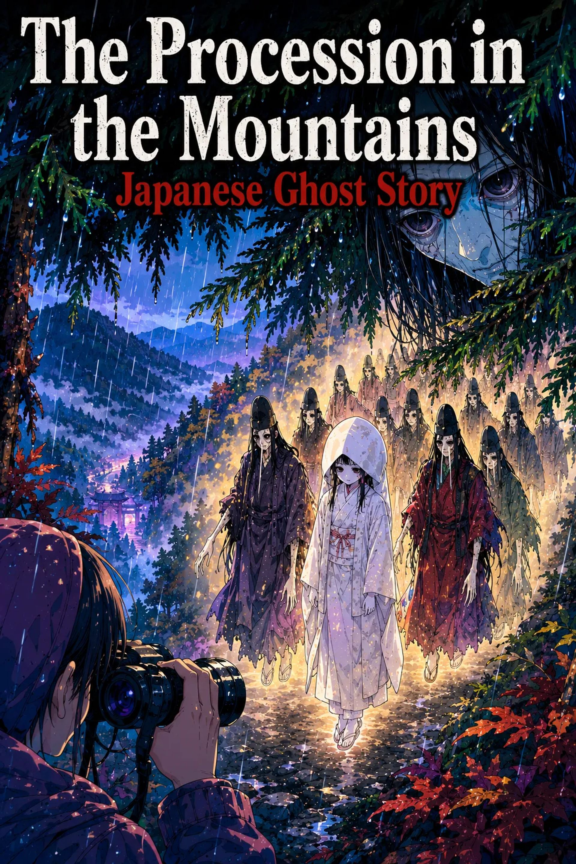 Japanese Ghost Story illustration "title: The Procession in the Mountains"