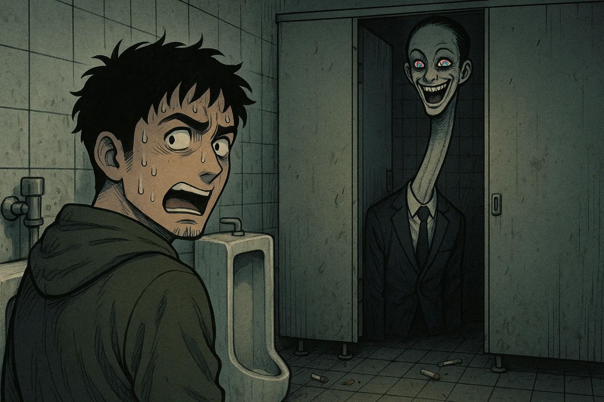 Japanese Ghost Story illustration "title: The Pachinko Parlor Toilet"