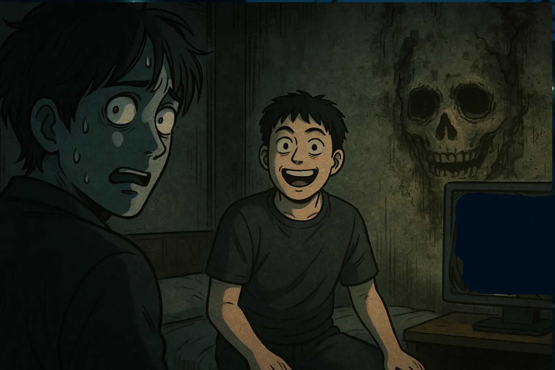 Japanese Ghost Story illustration "title: The Friend Who Lived in a Haunted Apartment"