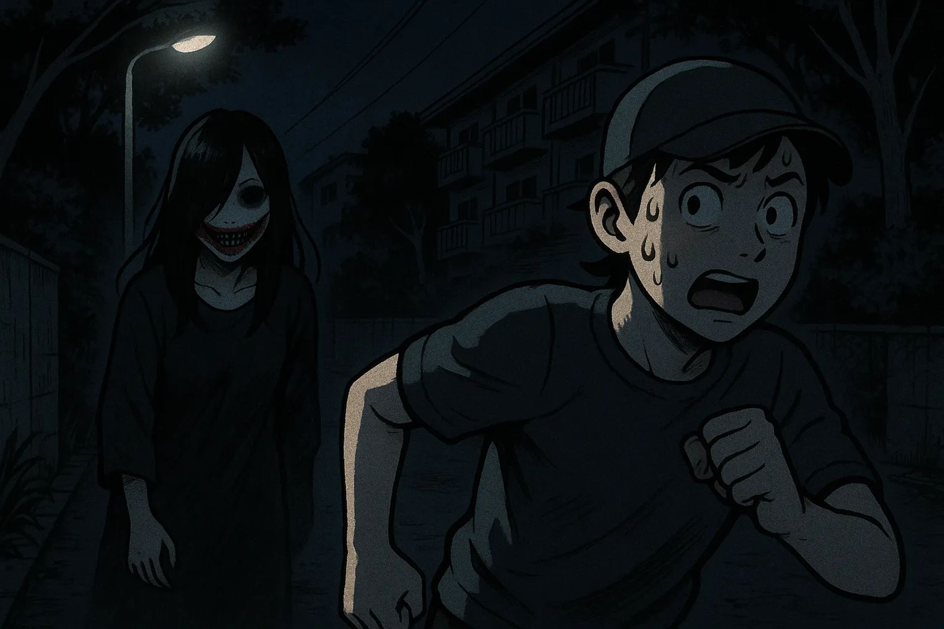 Japanese Ghost Story illustration "title: The New Jogging Route"