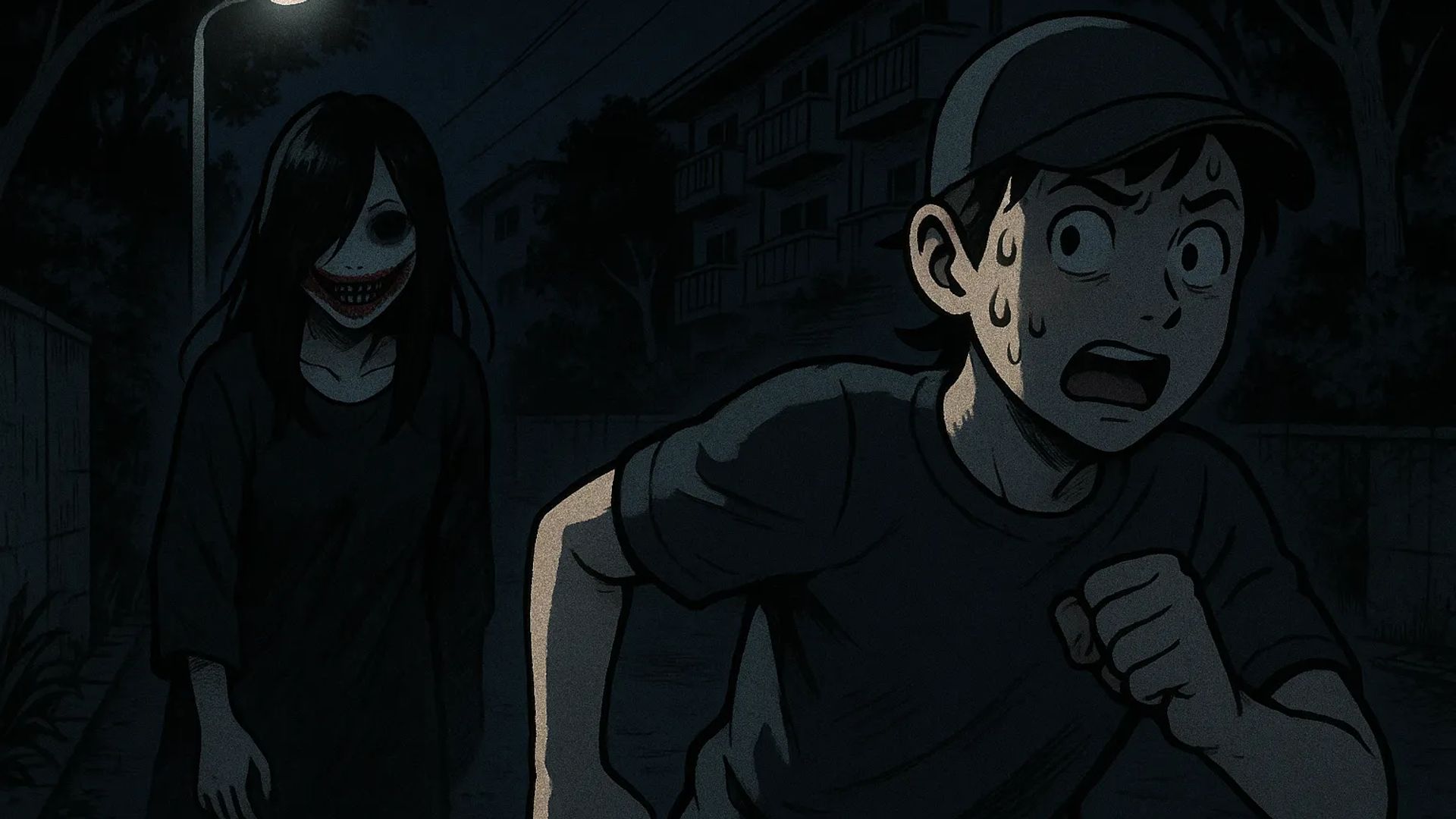 Japanese Ghost Story illustration "title: The New Jogging Route"