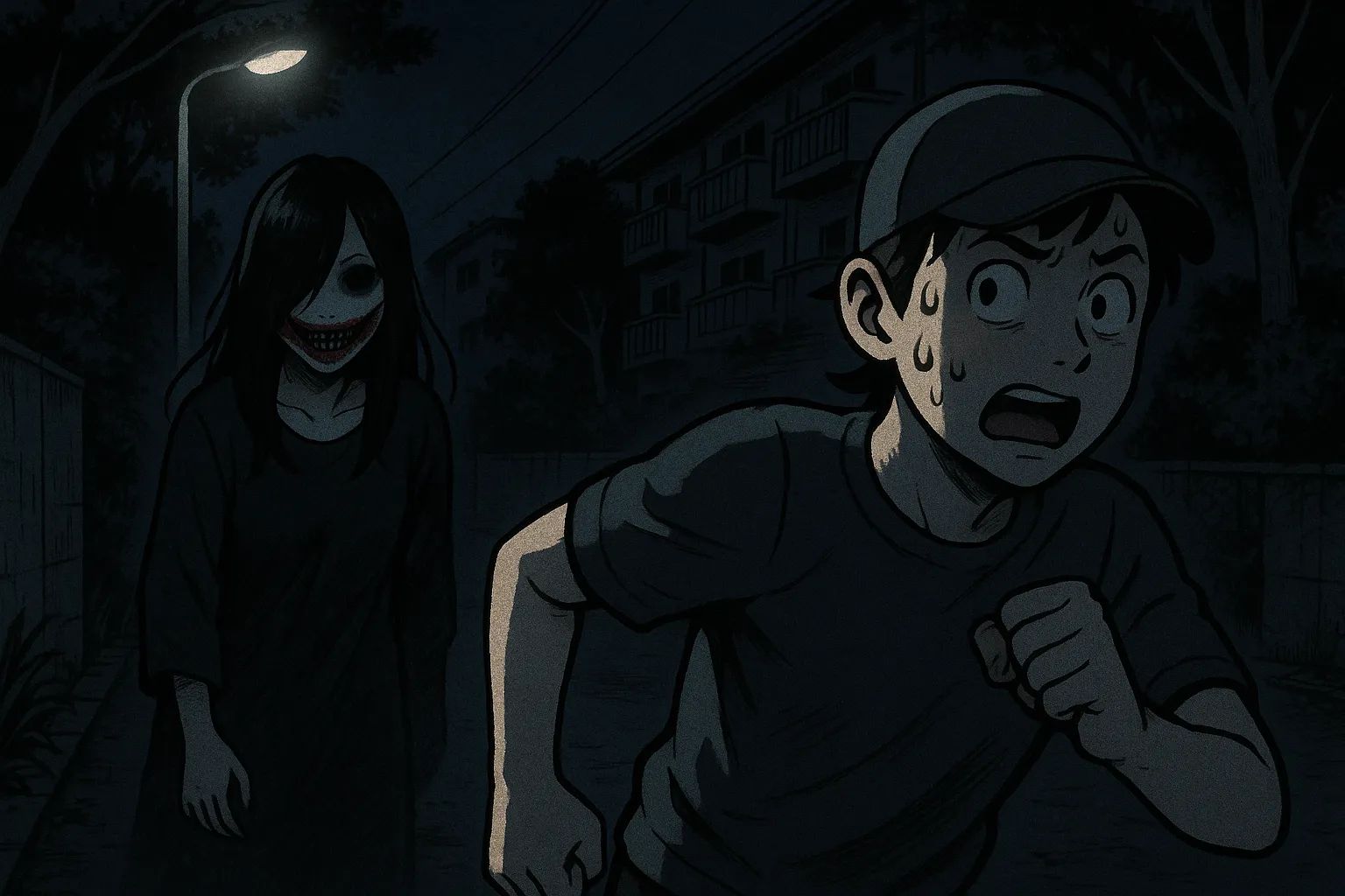 Japanese Ghost Story illustration "title: The New Jogging Route"