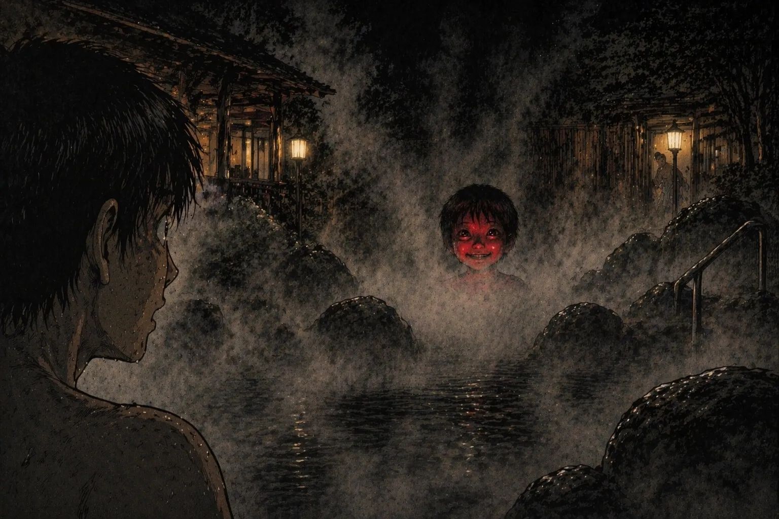 Japanese Ghost Story illustration "title: The Red Child"