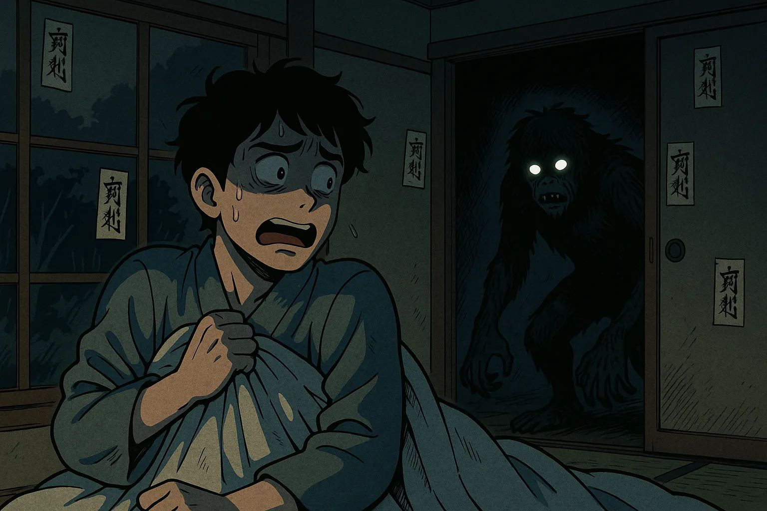 Japanese Ghost Story illustration "title: Mountain-side room"