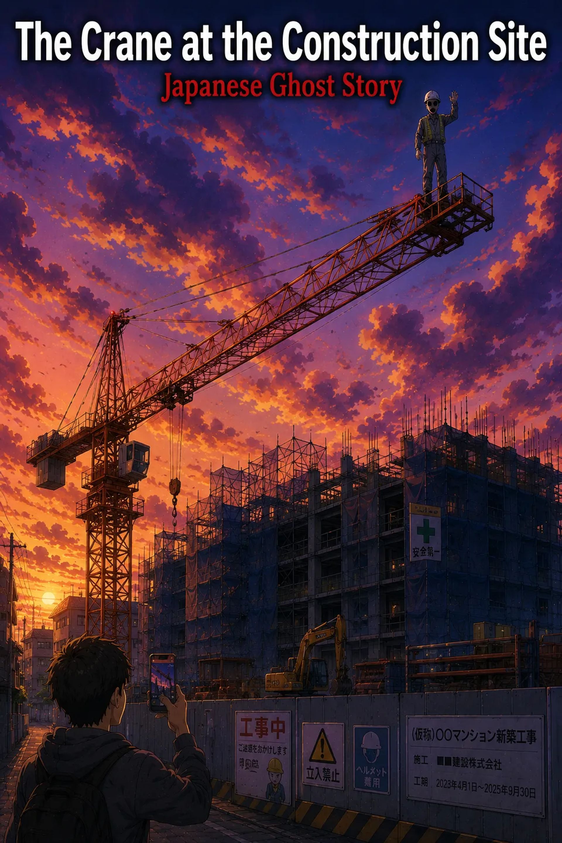 Japanese Ghost Story illustration "title: The Crane at the Construction Site"