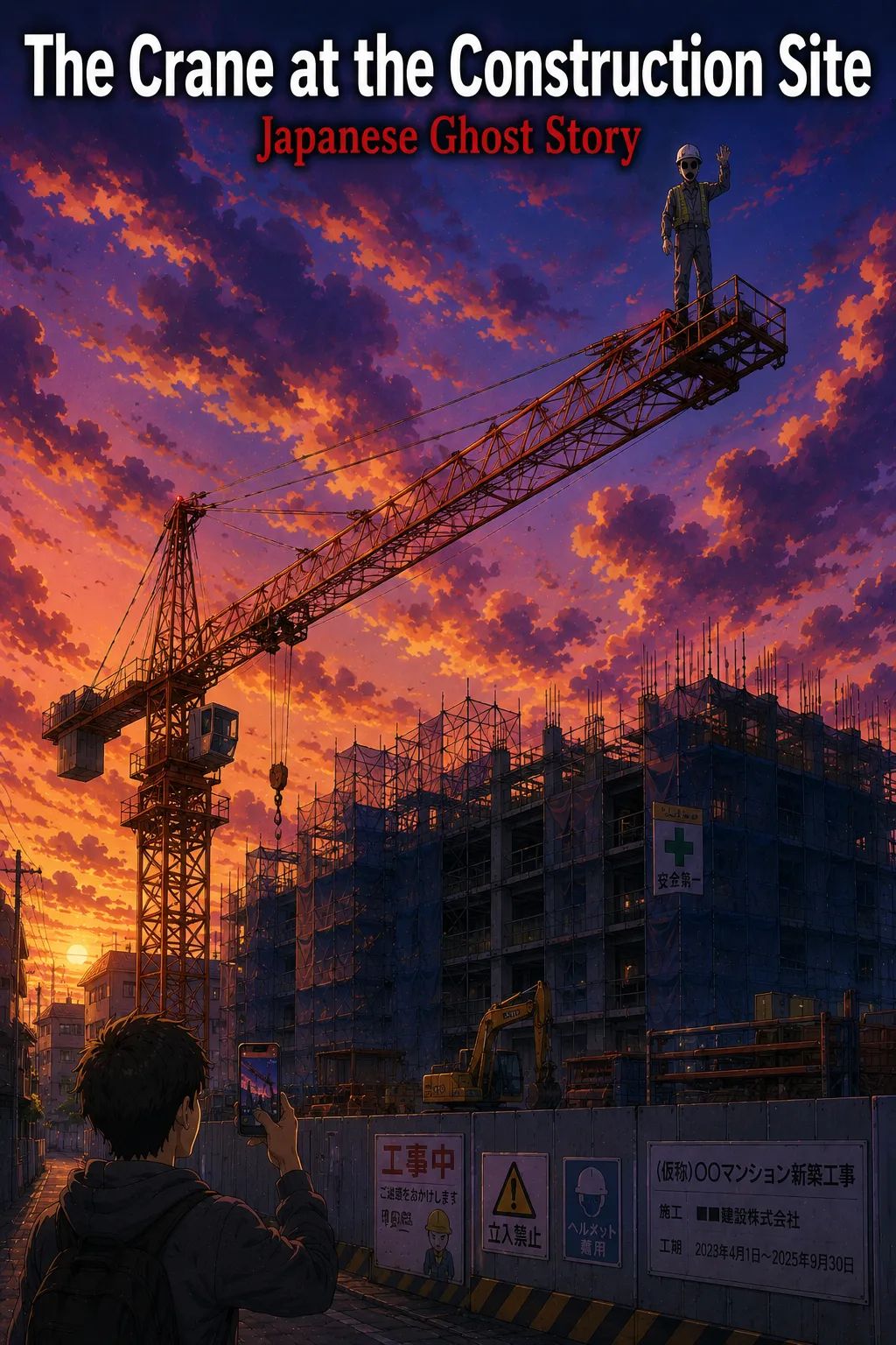 Japanese Ghost Story illustration "title: The Crane at the Construction Site"
