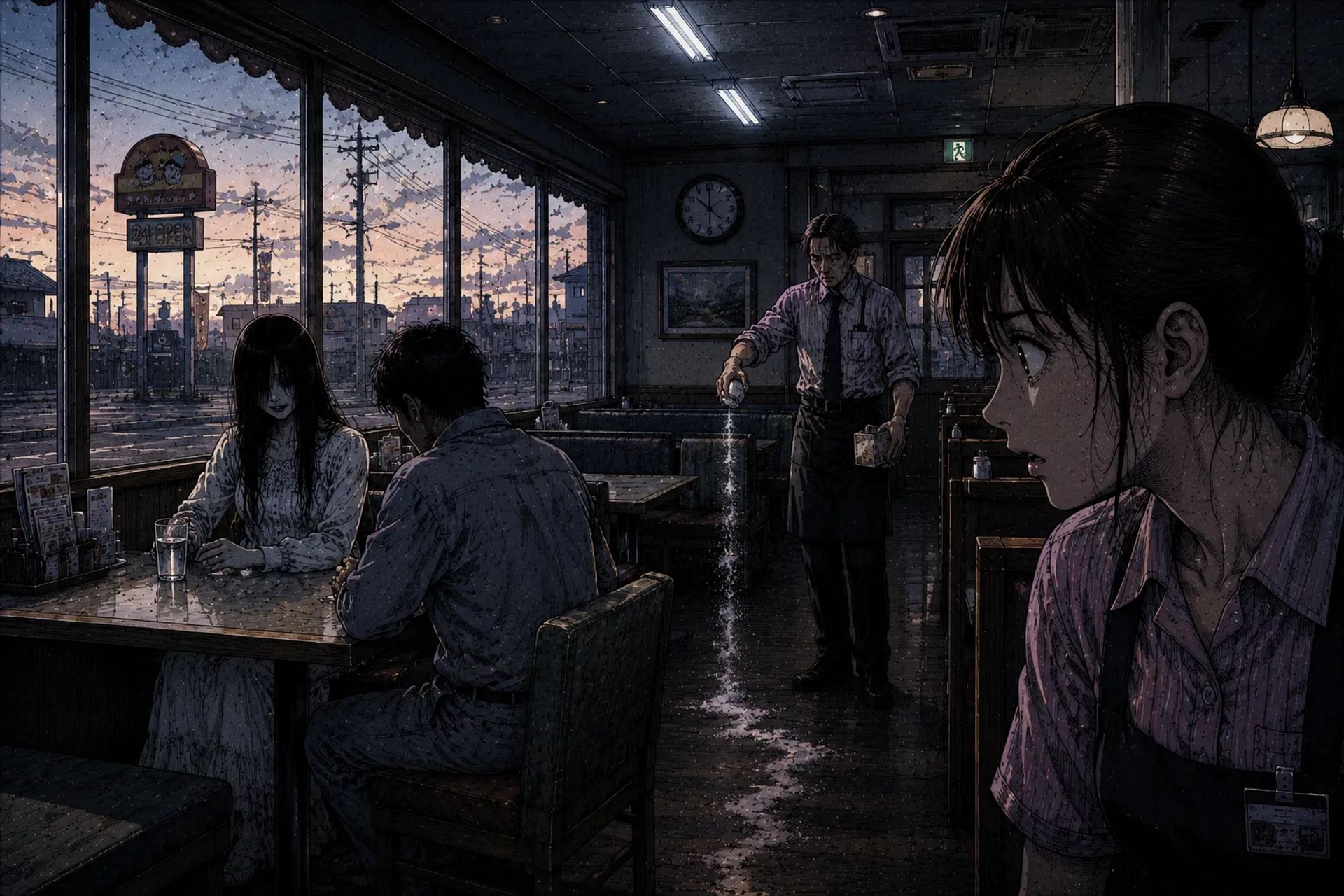 Japanese Ghost Story illustration "title: The Early Morning Family Restaurant"