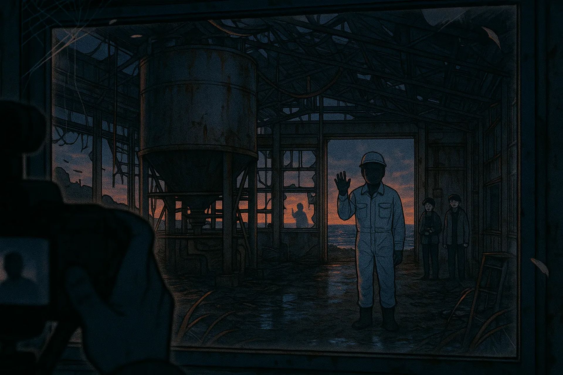 Japanese Ghost Story illustration "title: The Abandoned Seaside Factory"