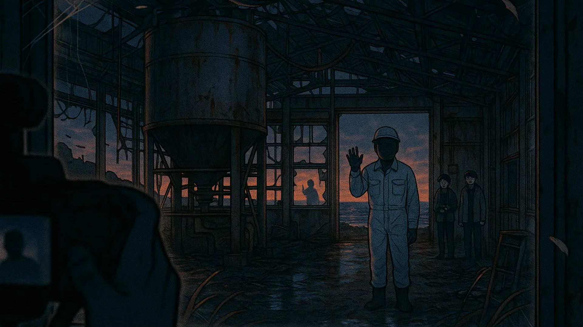 Japanese Ghost Story illustration "title: The Abandoned Seaside Factory"