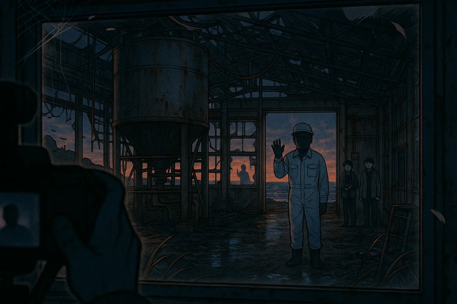 Japanese Ghost Story illustration "title: The Abandoned Seaside Factory"