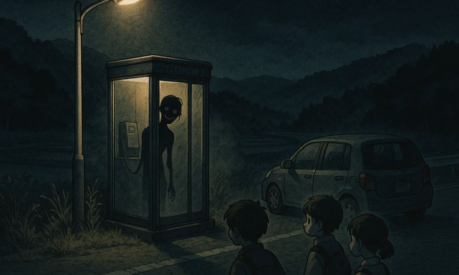 国道沿いの電話ボックス
