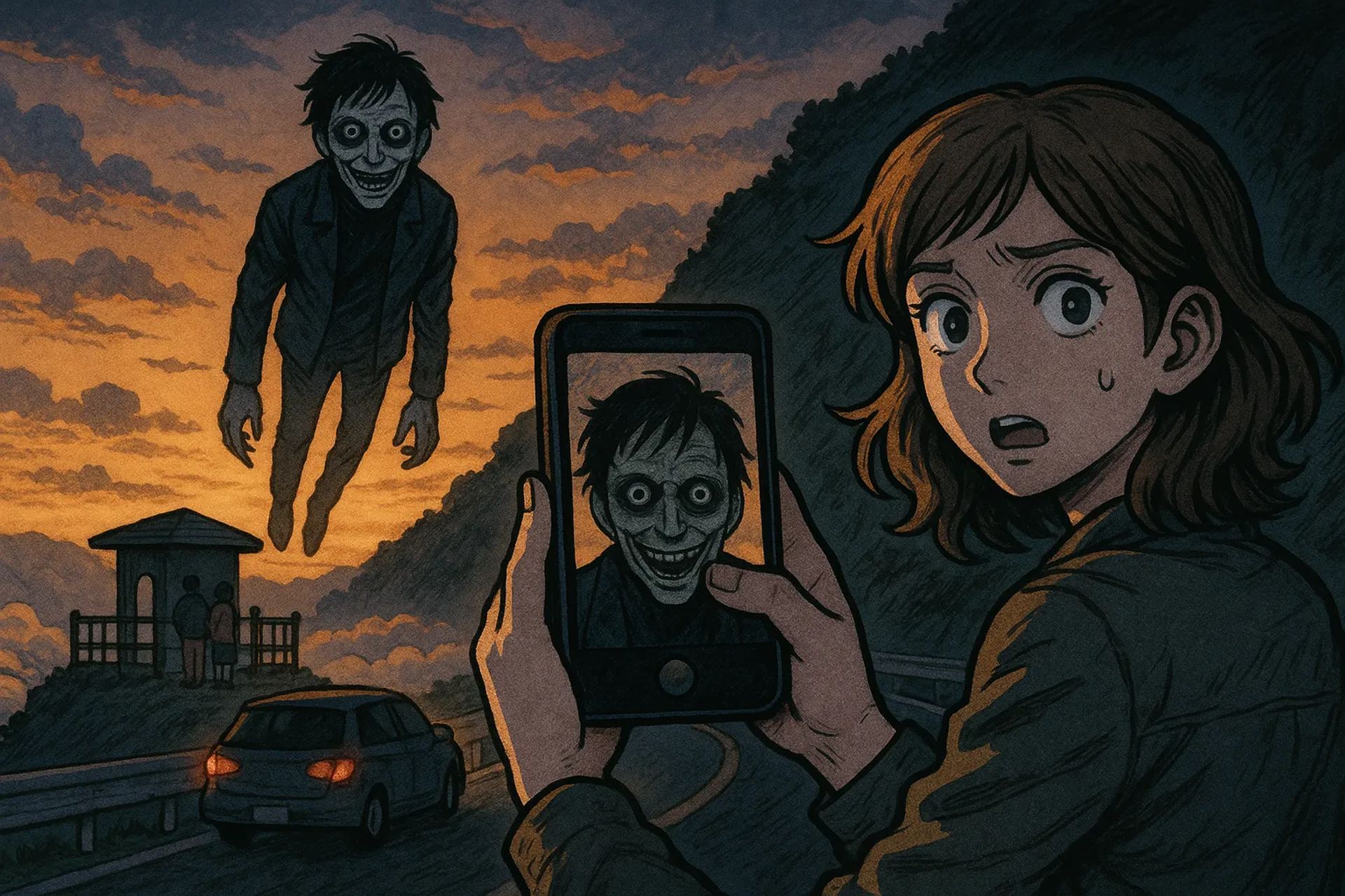 Japanese Ghost Story illustration "title: The Scenic Driveway"