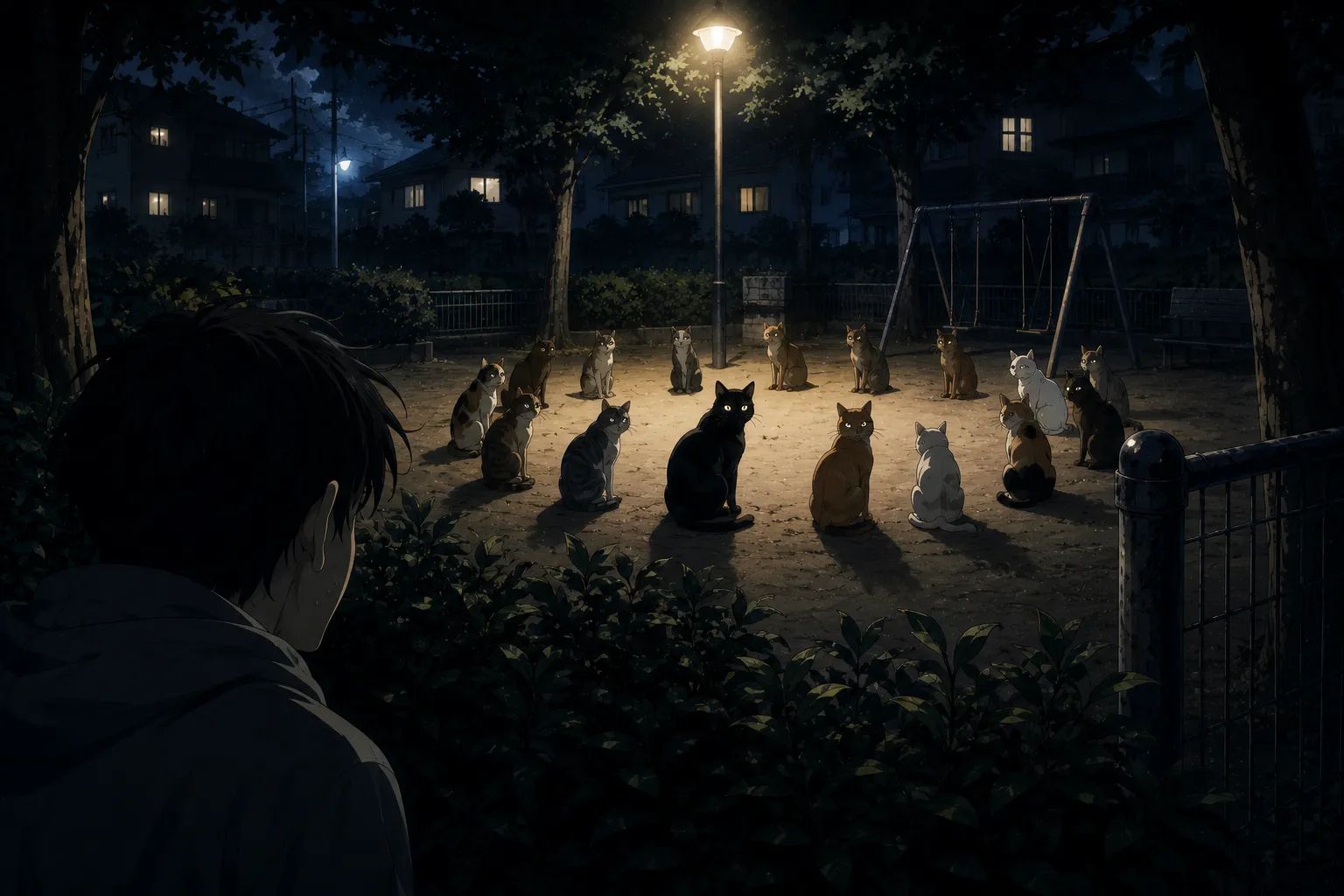 Japanese Ghost Story illustration "title: The Cat Gathering"
