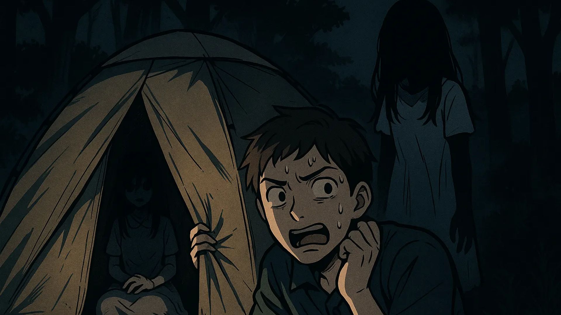 Japanese Ghost Story illustration "title: Opening the Tent"