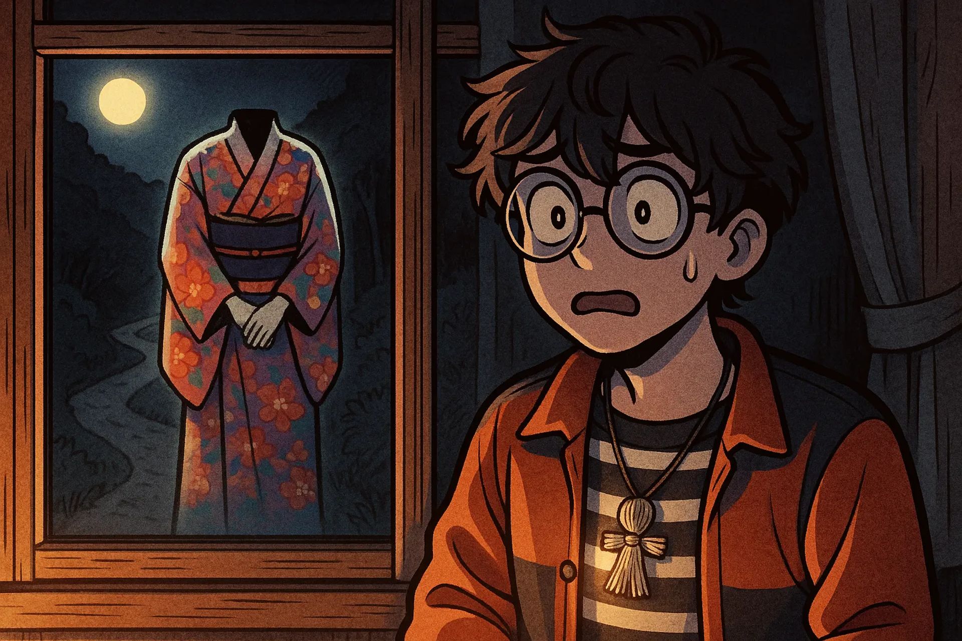 Japanese Ghost Story illustration "title: The Path Where the Headless One Passes"