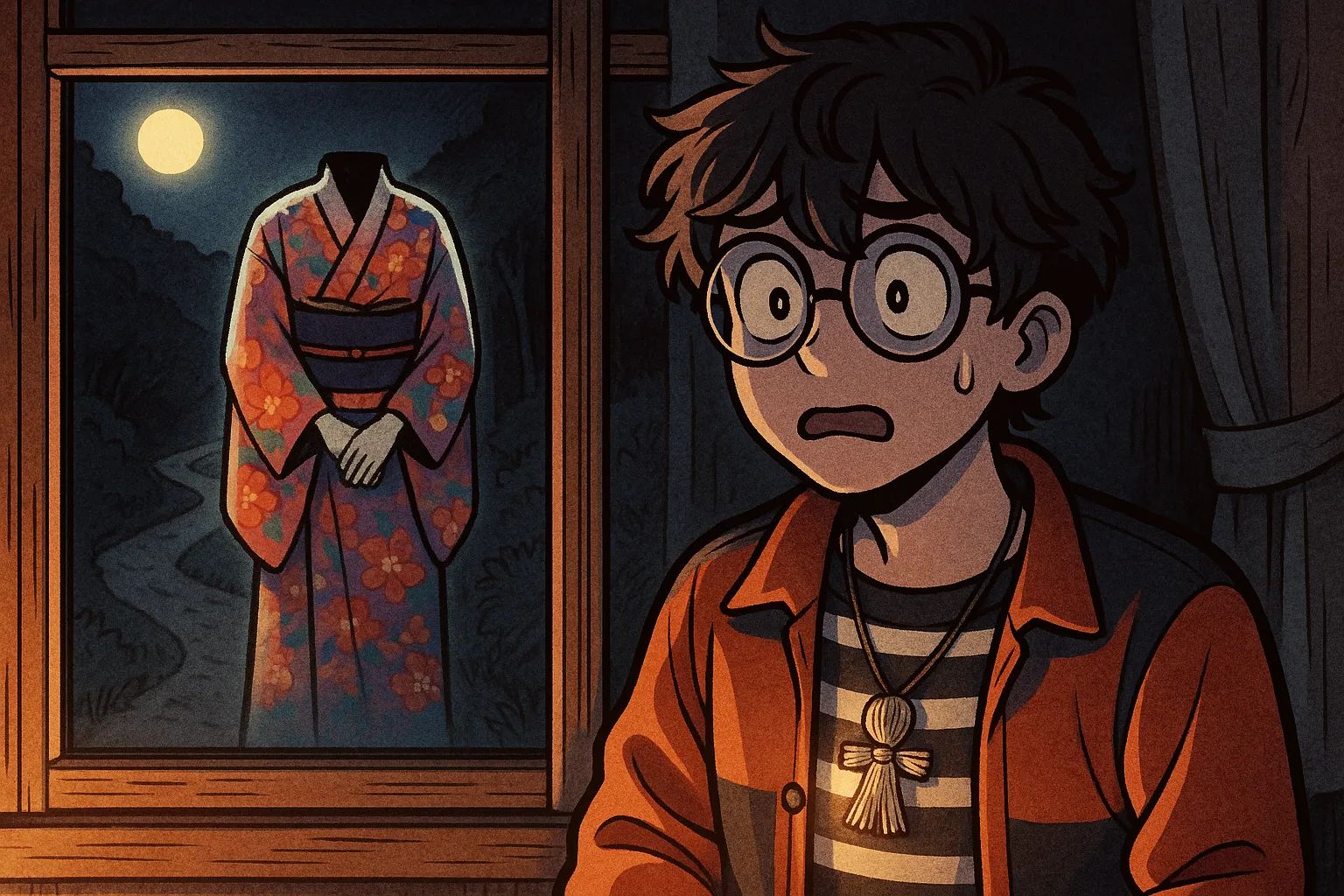 Japanese Ghost Story illustration "title: The Path Where the Headless One Passes"