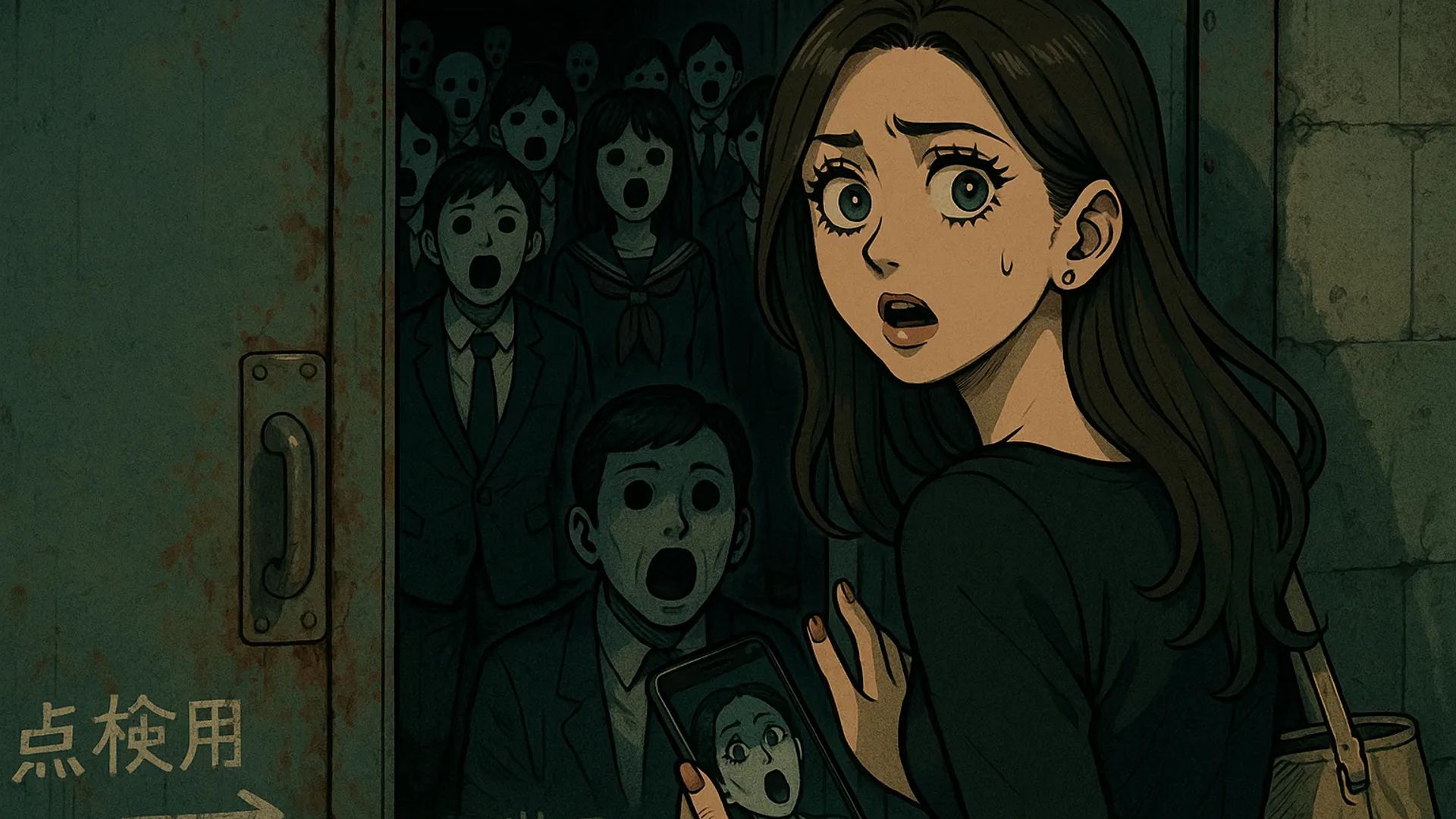 Japanese Ghost Story illustration "title: The Door Deep in the Subway"