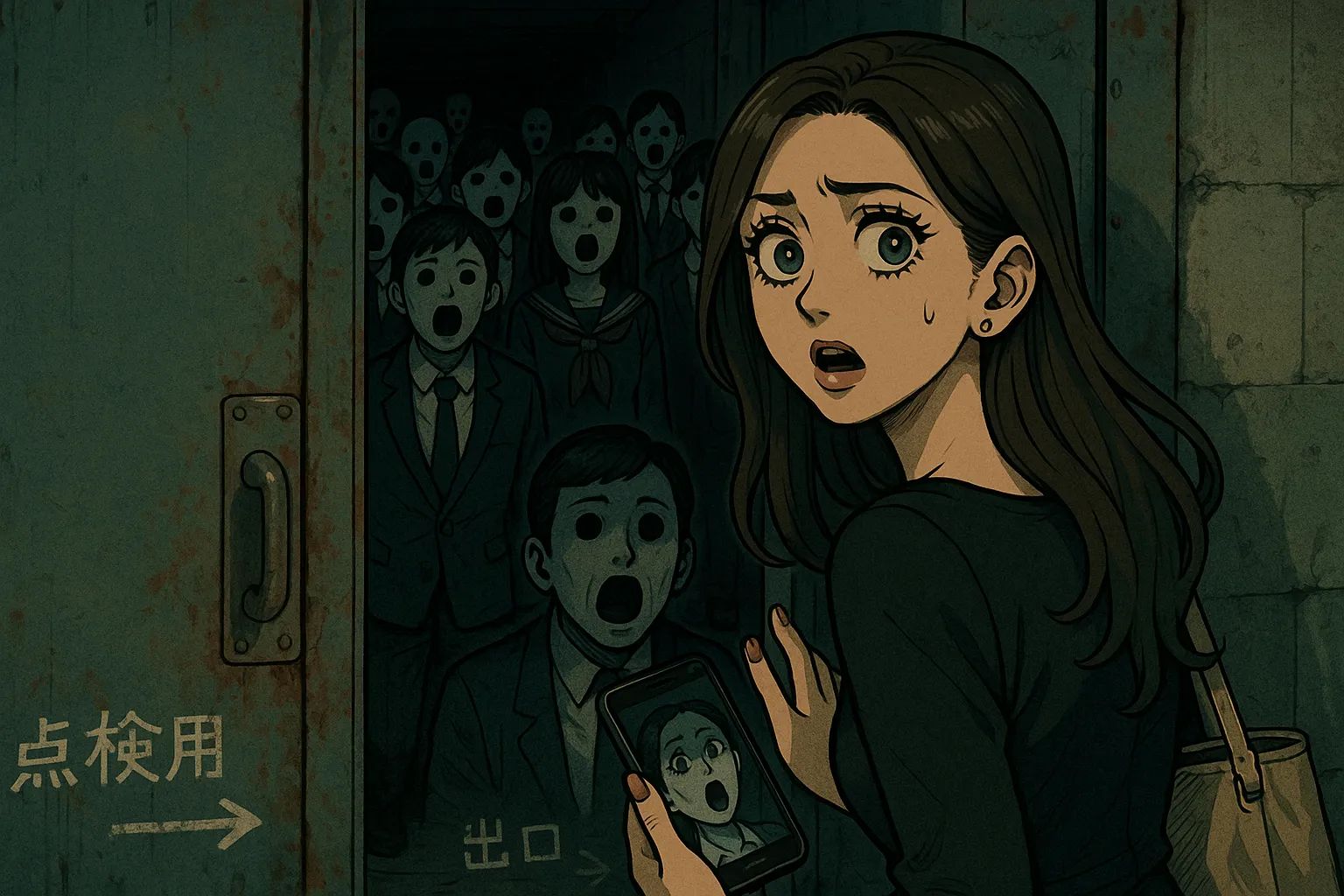 Japanese Ghost Story illustration "title: The Door Deep in the Subway"
