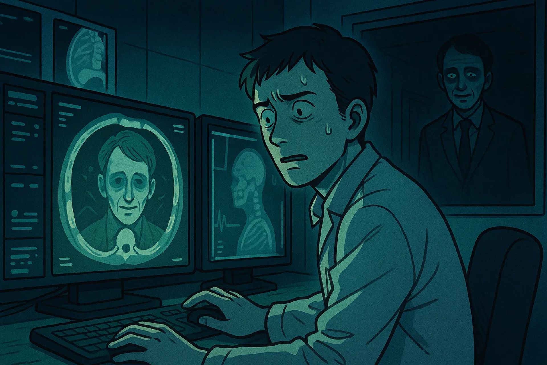 Japanese Ghost Story illustration "title: The Shadow in the Scan Image"