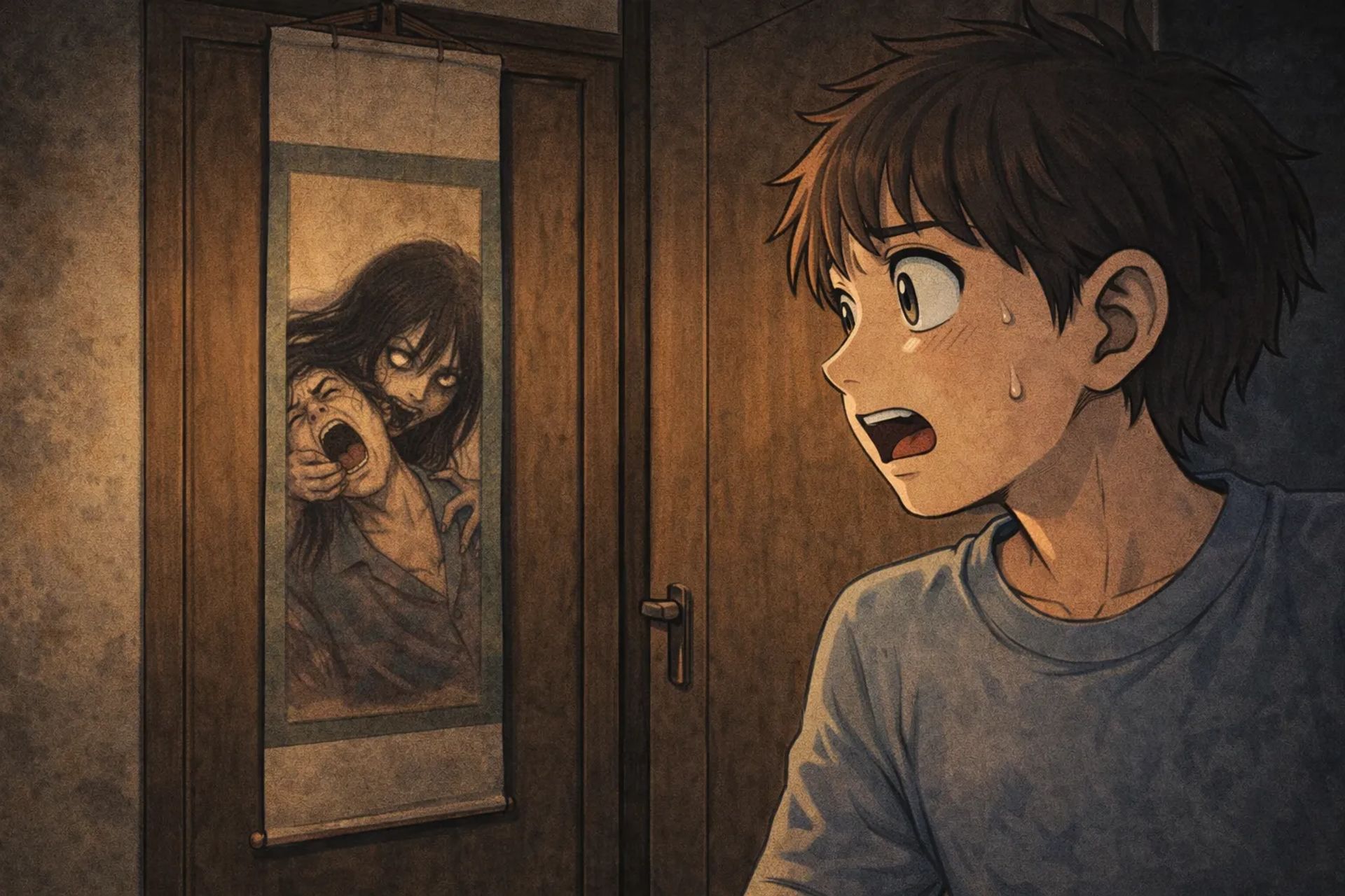 Japanese Ghost Story illustration "title: The Ghost Painting"