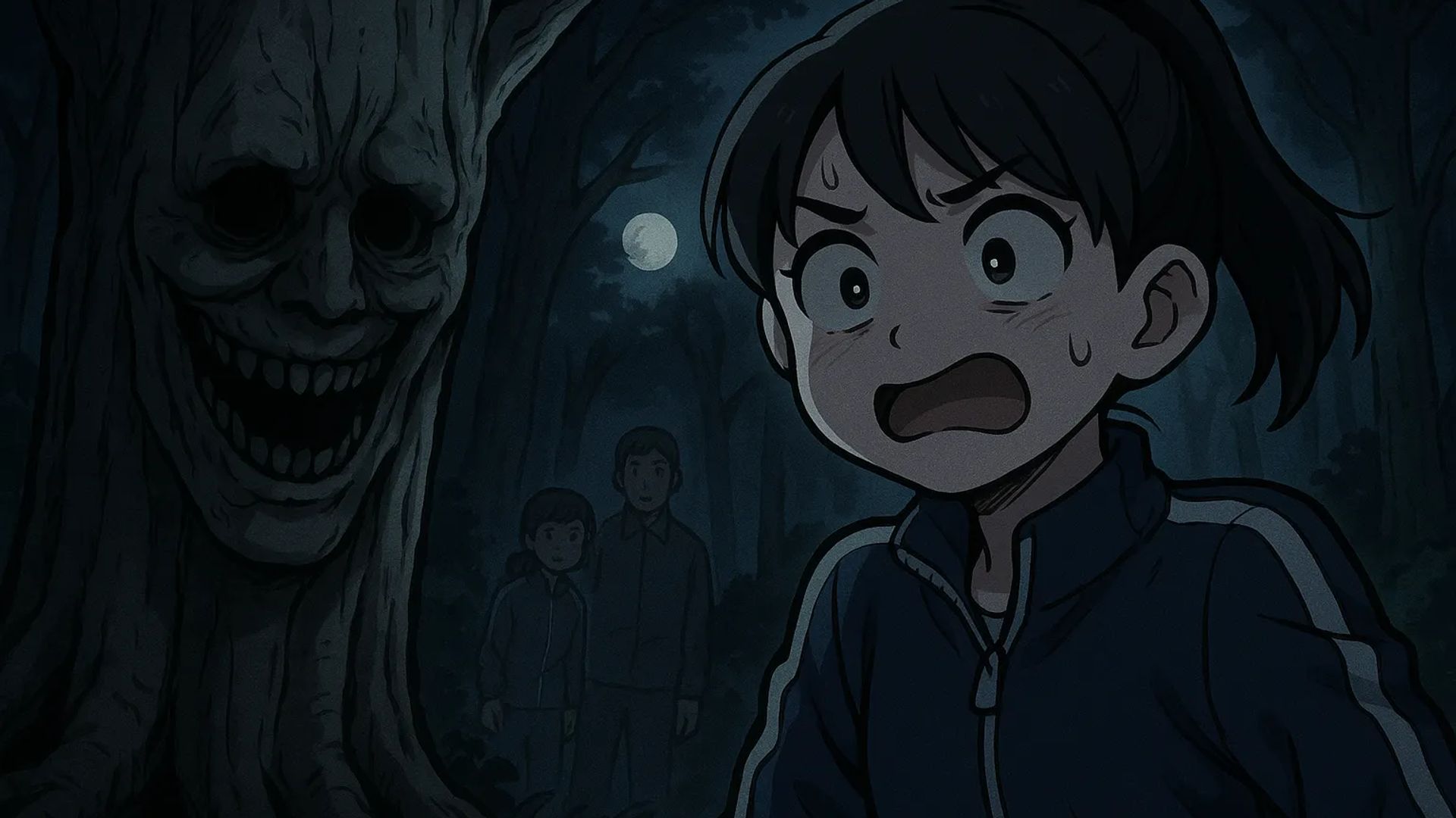 Japanese Ghost Story illustration "title: The Night of the Summer Camp"