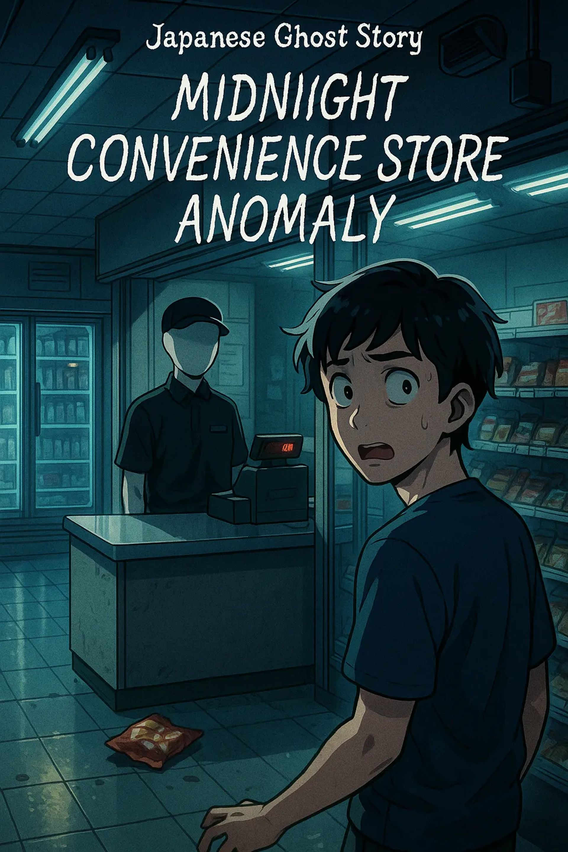 Japanese Ghost Story illustration "title: Midnight Convenience Store Anomaly"