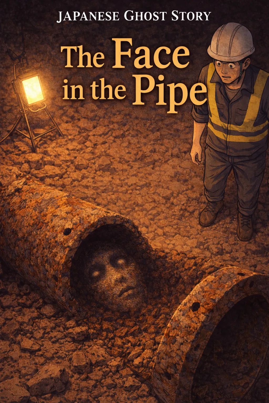 Japanese Ghost Story illustration "title: The Face in the Pipe"