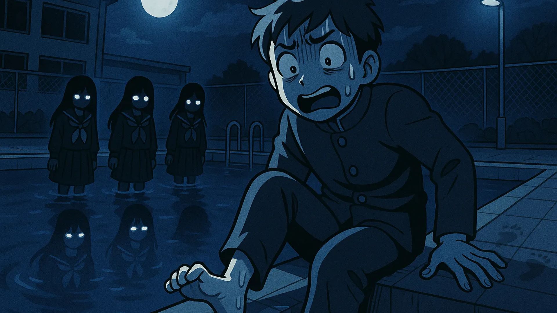 Japanese Ghost Story illustration "title: The Winter Pool"