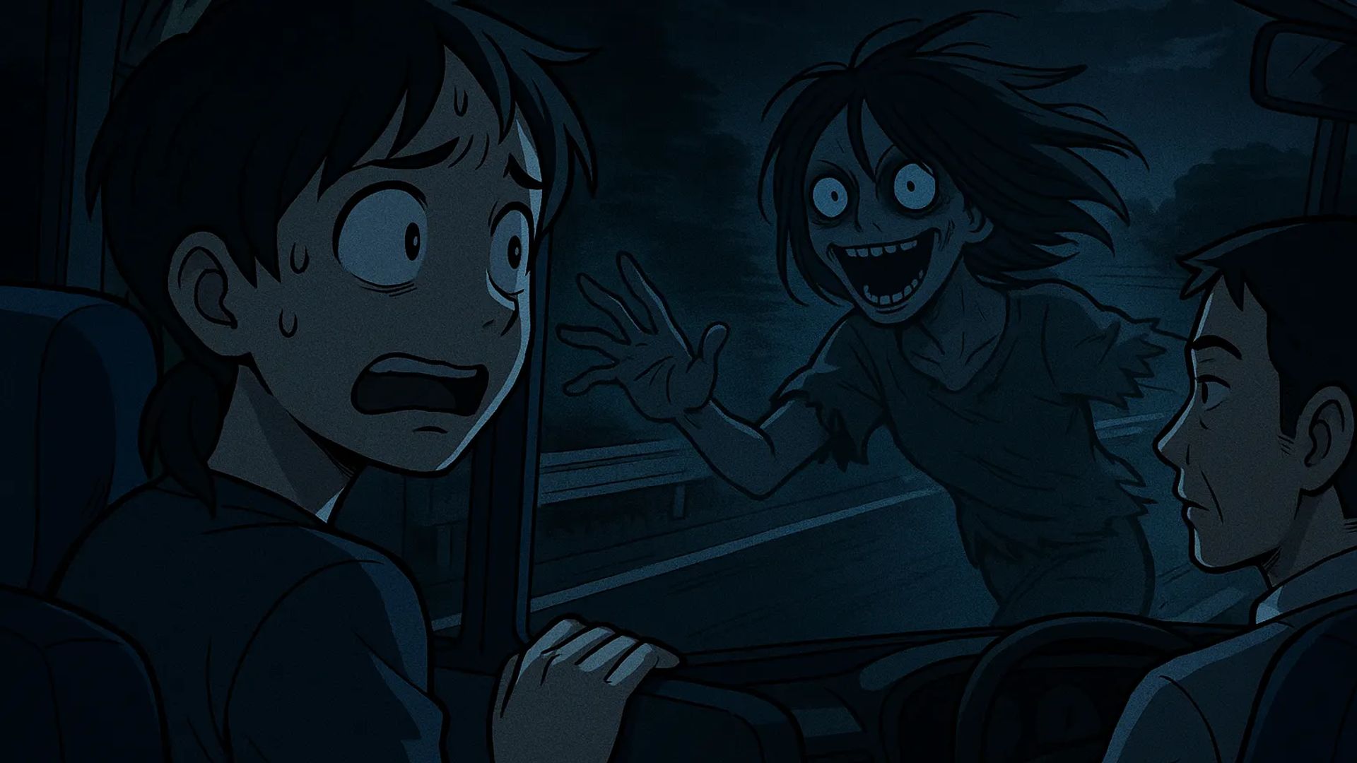 Japanese Ghost Story illustration "title: The Overnight Bus Experience"