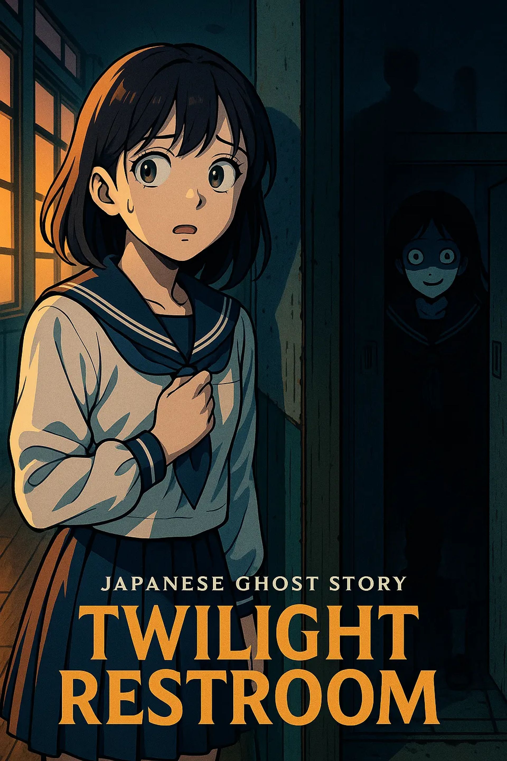 Japanese Ghost Story illustration "title: Twilight Restroom"