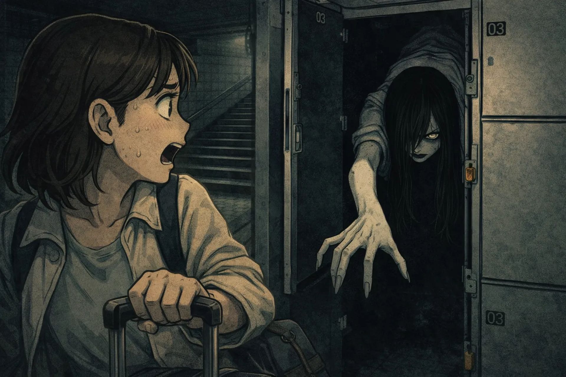 Japanese Ghost Story illustration "title: Station Coin Locker"