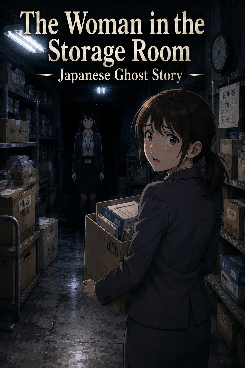 Japanese Ghost Story illustration "title: The Woman in the Storage Room"