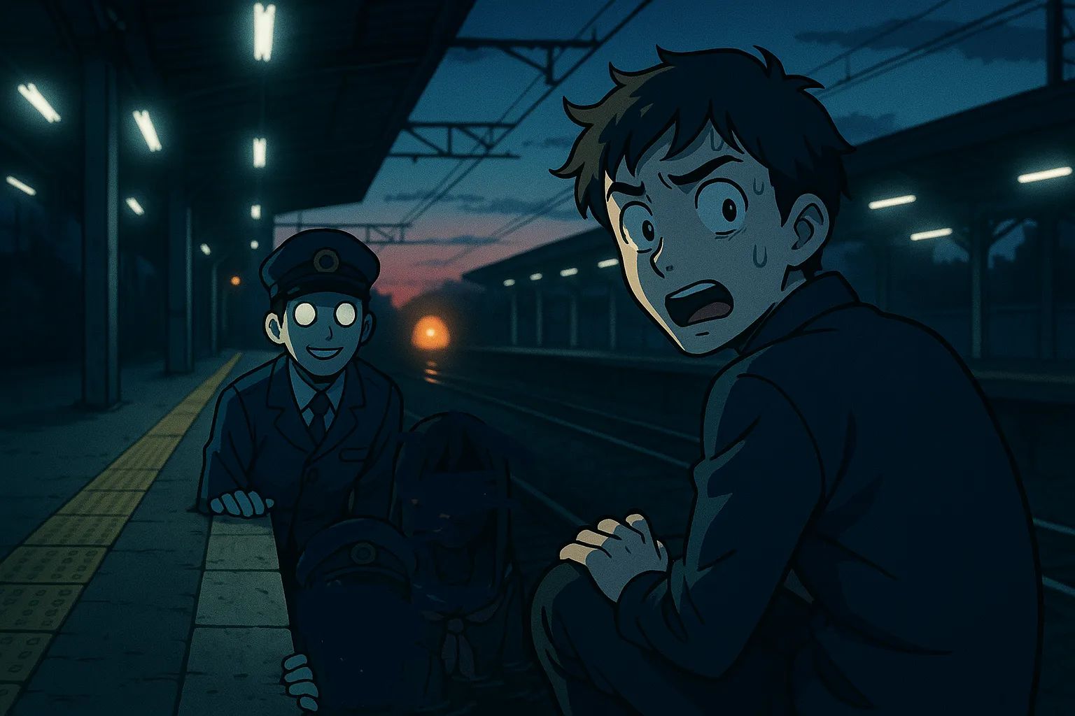 Japanese Ghost Story illustration "title: The First Train Station Attendant"