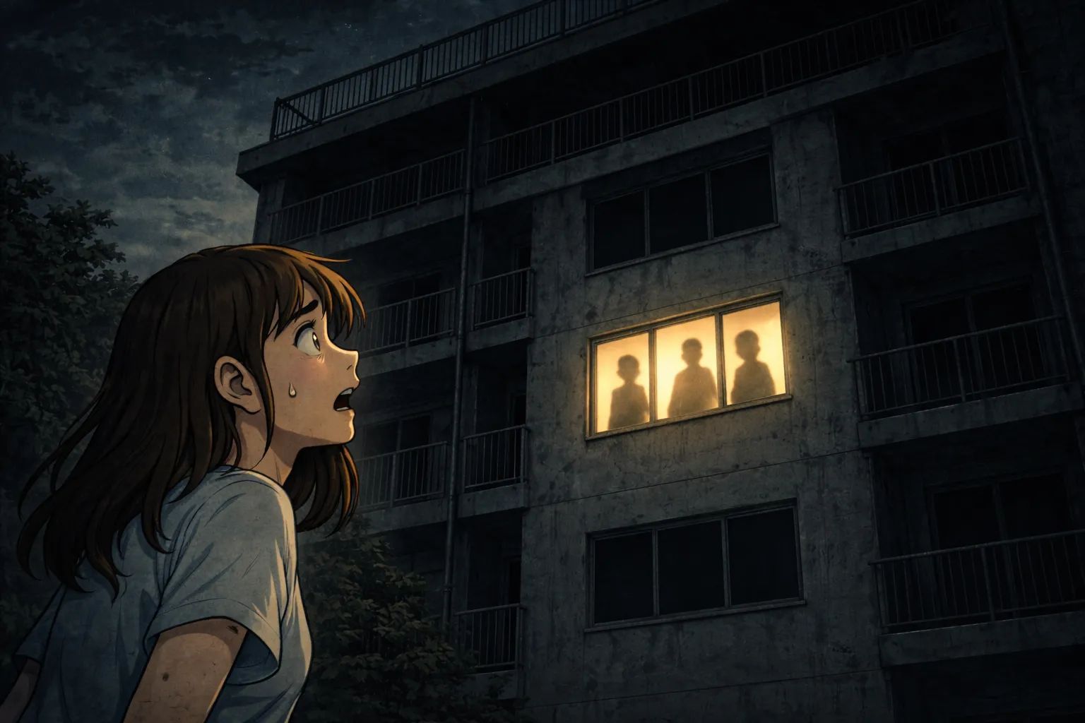 Japanese Ghost Story illustration "title: The Third Floor of the Apartment Complex"